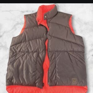Vtg Gladiator by Camel 70s Down Puffer Vest Brown & Orange Reversible Med